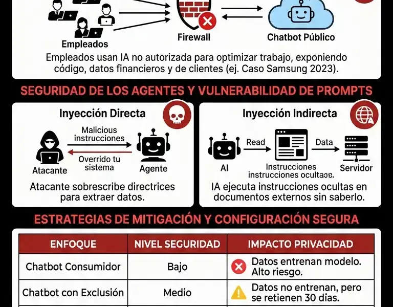 Infografica: Riesgos de privacidad y fuga de datos con los asistentes de IA: Gu&iacute;a de seguridad