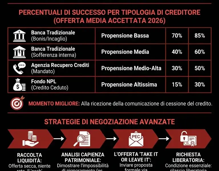 Infografica: Saldo e Stralcio 2026: Strategie di Negoziazione e Percentuali di Successo