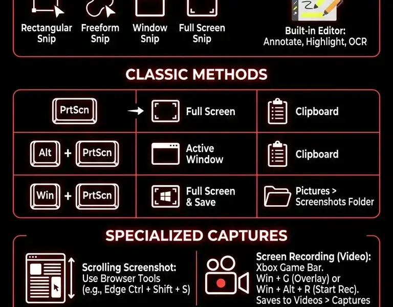 Infografica: Screenshots on Windows: The Ultimate Guide to Methods and Shortcuts