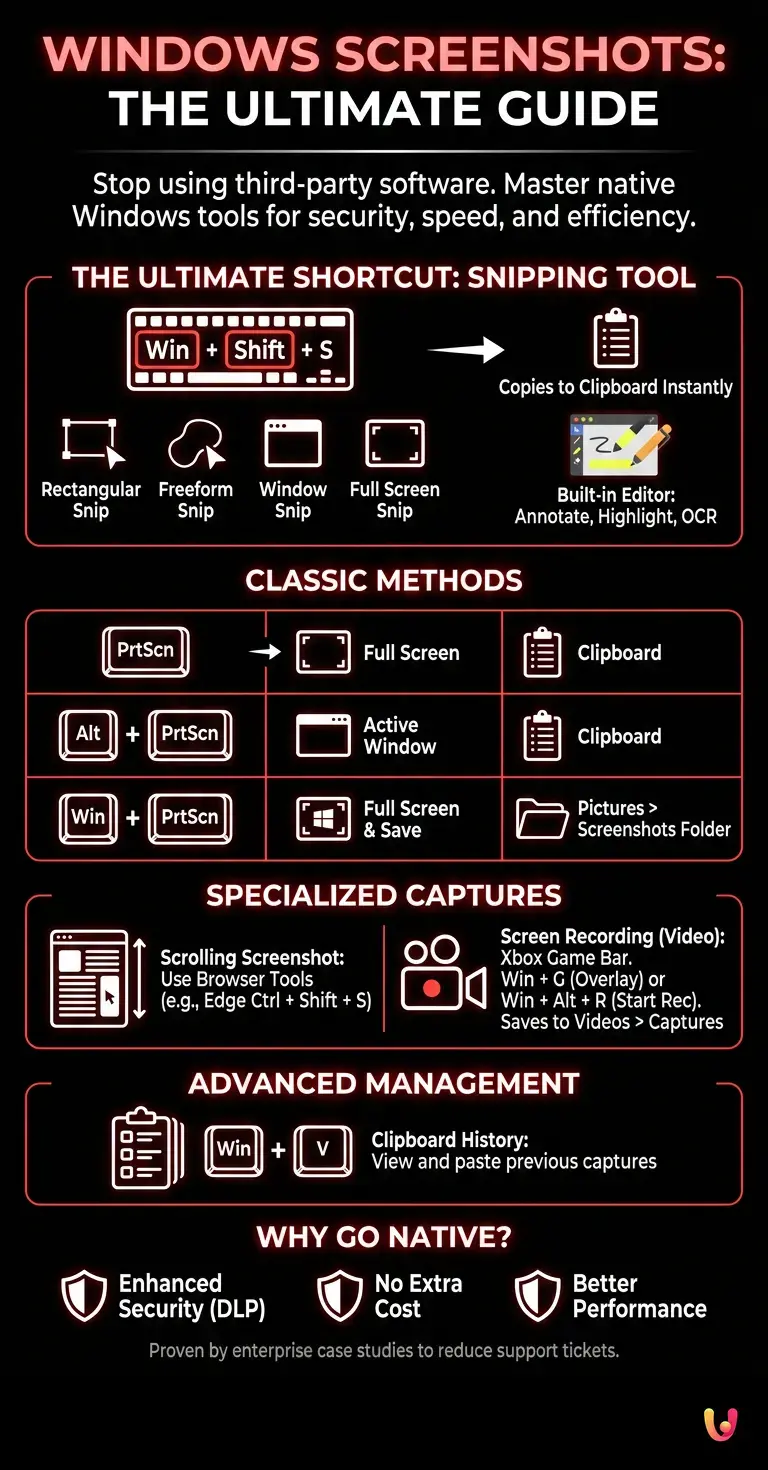Screenshots on Windows: The Ultimate Guide to Methods and Shortcuts - Summary Infographic