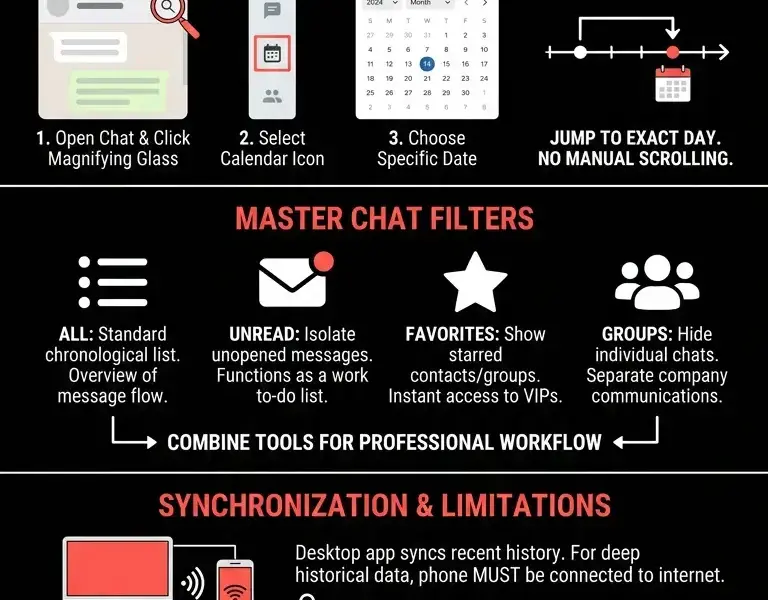 Infografica: Search by Date and Chat Filters on WhatsApp Web: The Guide