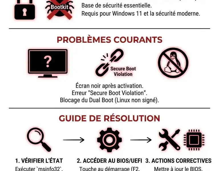 Infografica: Secure Boot PC : le guide pour r&eacute;soudre tous les probl&egrave;mes