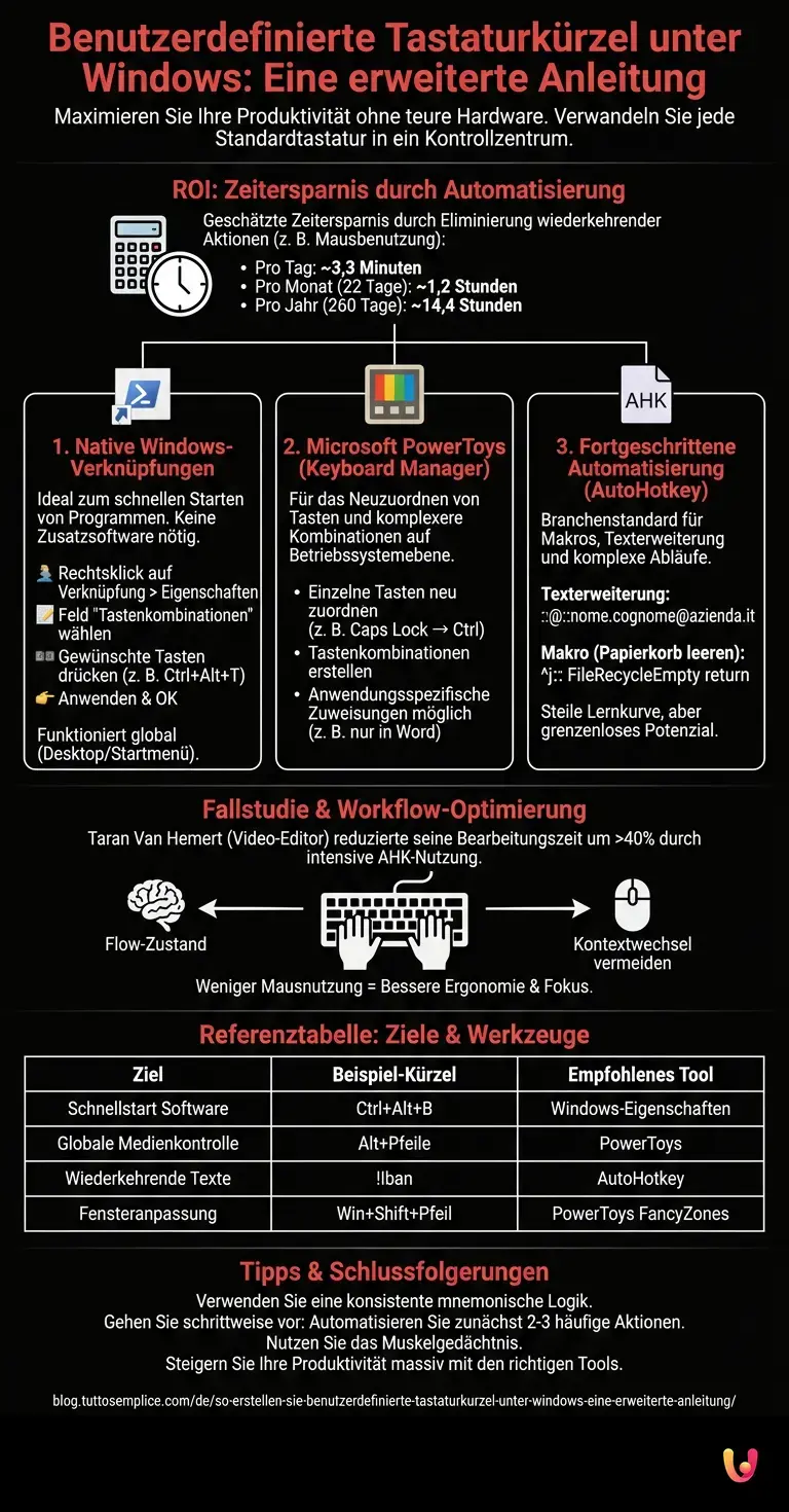 So erstellen Sie benutzerdefinierte Tastaturk&uuml;rzel unter Windows: Eine erweiterte Anleitung - Zusammenfassende Infografik