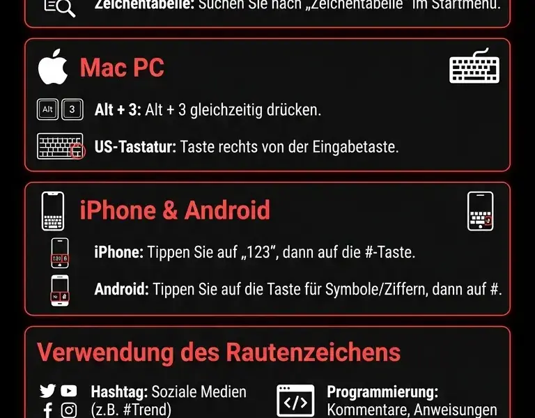 Infografica: So erstellen Sie das Rautensymbol: PC, Mac, iPhone und Android