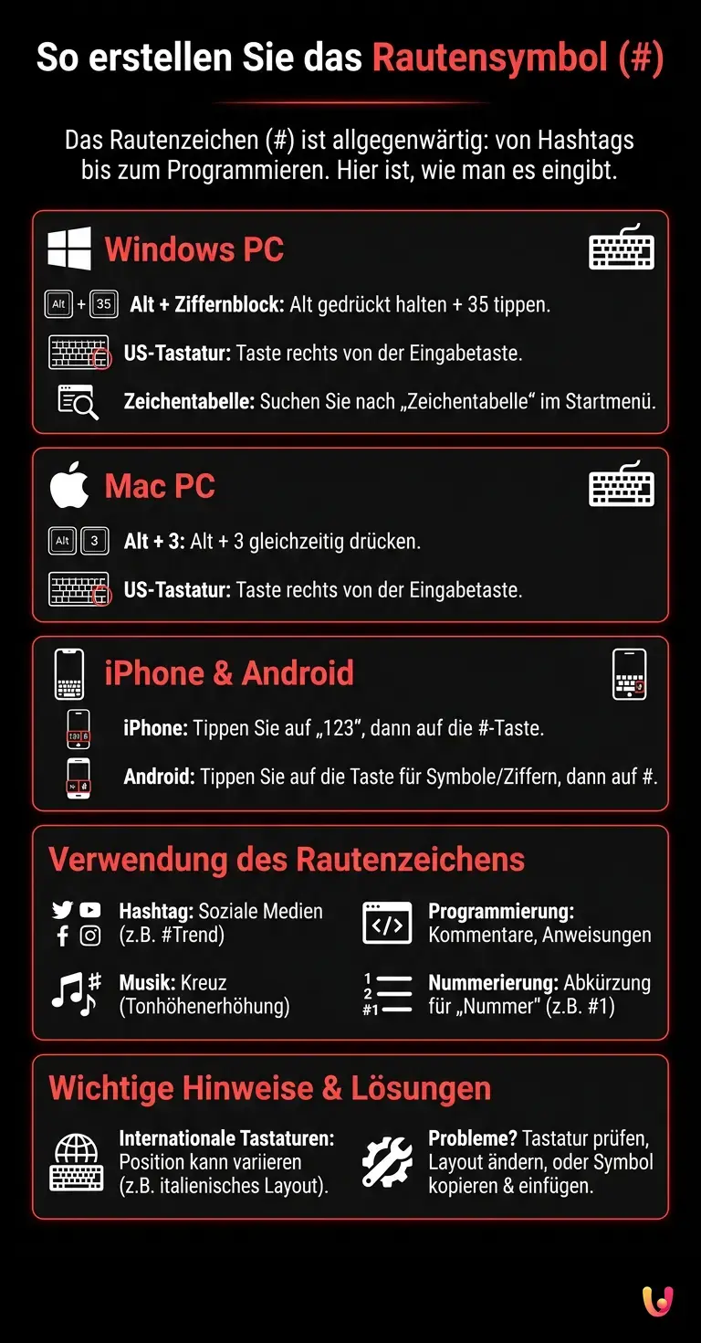 So erstellen Sie das Rautensymbol: PC, Mac, iPhone und Android - Zusammenfassende Infografik