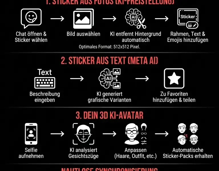 Infografica: So erstellst du personalisierte Sticker und KI-Avatare direkt in der App