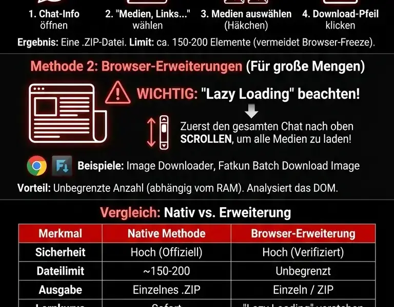 Infografica: So laden Sie Fotos und Videos massenhaft von WhatsApp Web herunter: Anleitung zum Bulk-Download