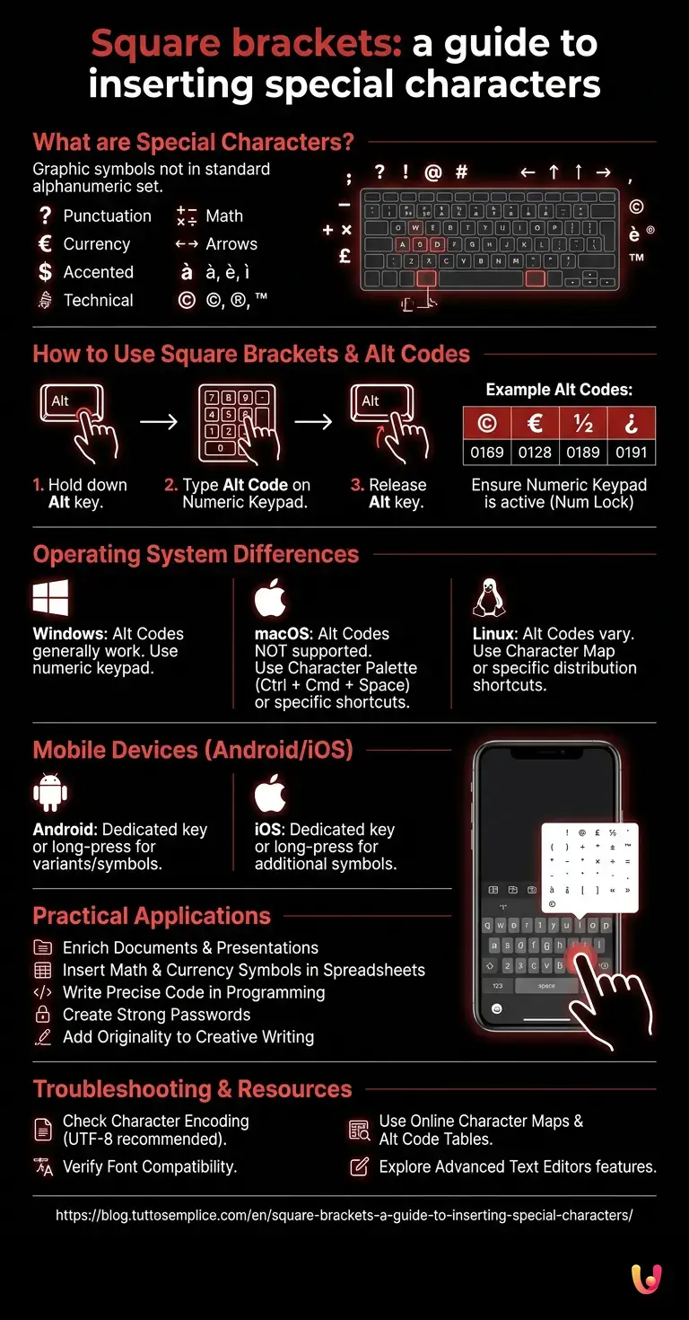 Square brackets: a guide to inserting special characters - Summary Infographic