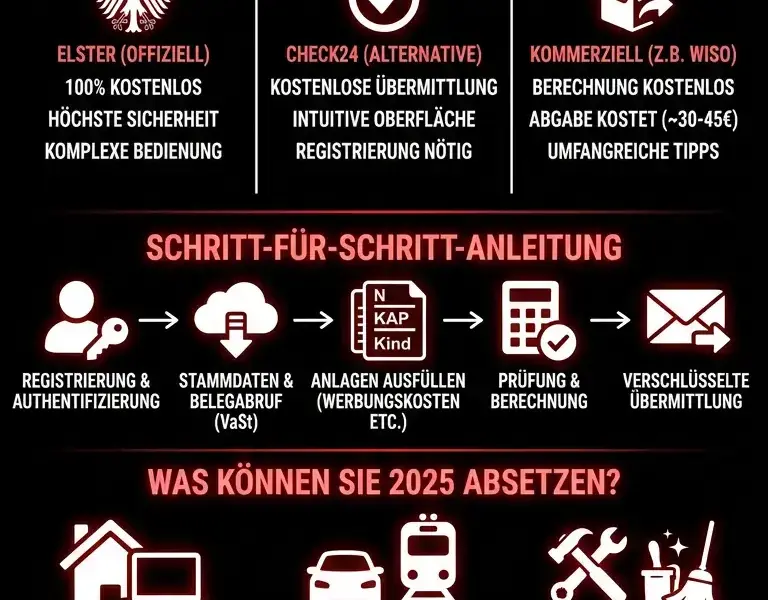 Infografica: Steuererkl&auml;rung 2025 online erstellen: Kostenlose Tools und Schritt-f&uuml;r-Schritt-Anleitung