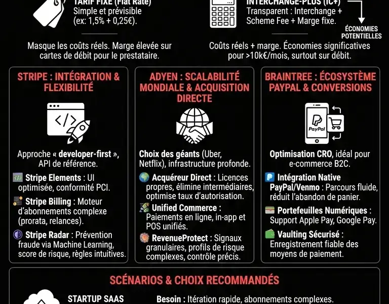Infografica: Stripe vs Adyen vs Braintree : Guide des passerelles de paiement pour l'e-commerce &agrave; fort volume