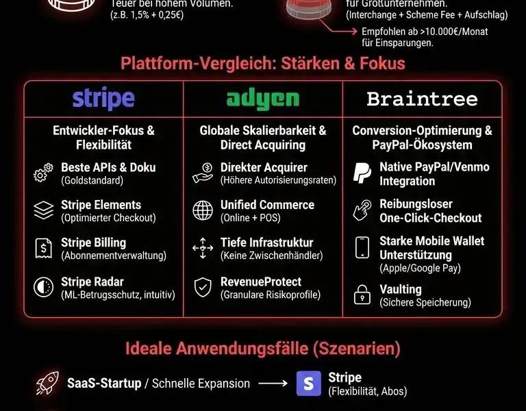 Infografica: Stripe vs. Adyen vs. Braintree: Leitfaden zu Zahlungs-Gateways f&uuml;r E-Commerce mit hohem Transaktionsvolumen
