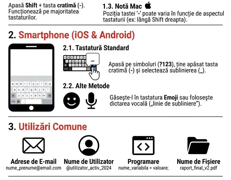 Infografica: Subliniere (_): iată cum o tastezi pe PC și smartphone