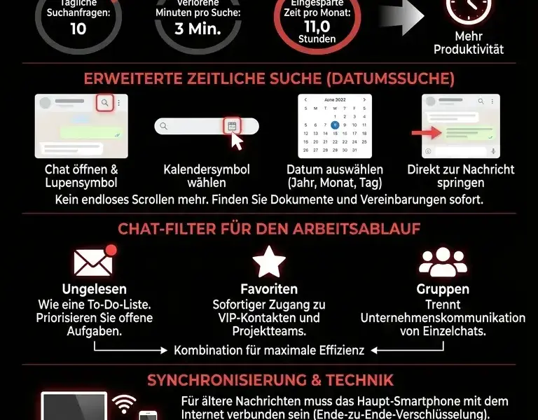 Infografica: Suche nach Datum und Chat-Filter in WhatsApp Web: Der Leitfaden
