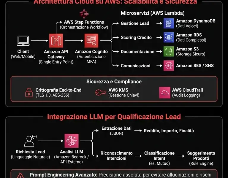 Infografica: Sviluppo CRM Finanziario: Architettura Cloud su AWS e Integrazione LLM