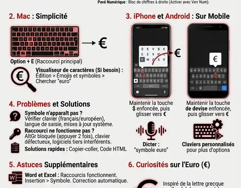 Infografica: Taper le Symbole Euro (&euro;) : Raccourcis et Astuces