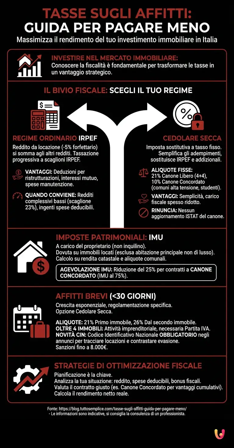 Tasse sugli affitti: guida per pagare meno - Infografica riassuntiva