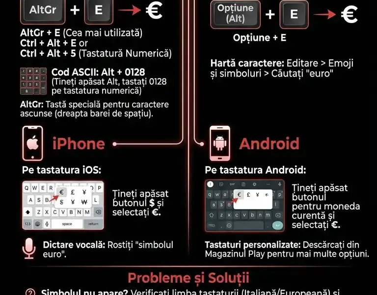 Infografica: Tastați simbolul euro (&euro;): Comenzi rapide și trucuri