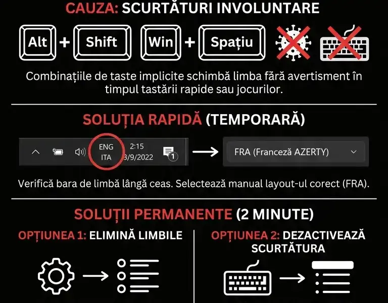 Infografica: Tastatura AZERTY scrie caractere greșite: cum se rezolvă definitiv problema