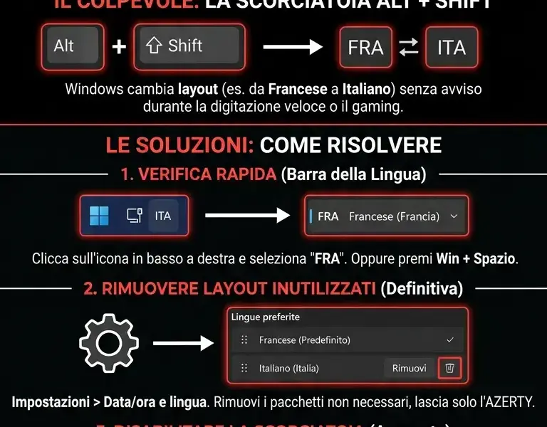 Infografica: Tastiera AZERTY scrive caratteri sbagliati: come risolvere definitivamente