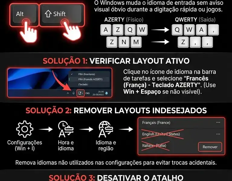 Infografica: Teclado AZERTY escreve caracteres errados: como resolver definitivamente