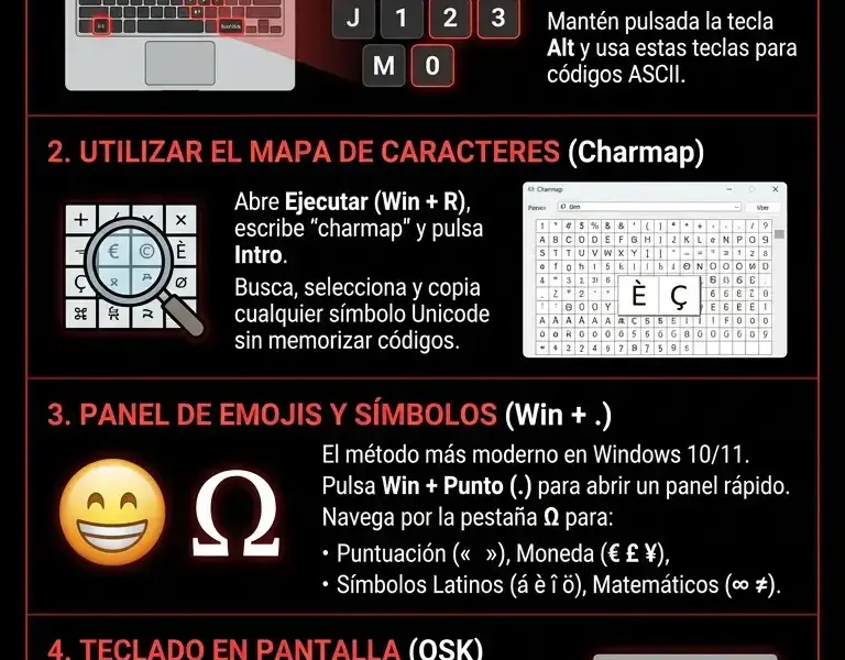 Infografica: Teclado de port&aacute;til: c&oacute;mo escribir caracteres especiales sin teclado num&eacute;rico