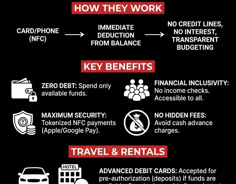 Infografica: The best alternatives to credit cards: prepaid cards and contactless debit cards.