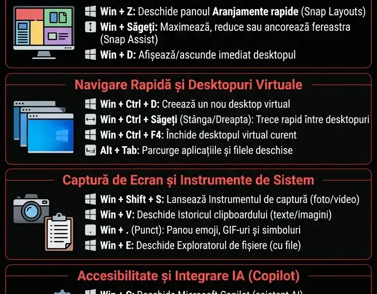 Infografica: Toate scurtăturile de tastatură din Windows 11: ghidul complet