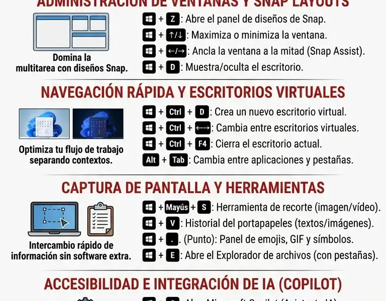 Infografica: Todos los atajos de teclado de Windows 11: la gu&iacute;a completa