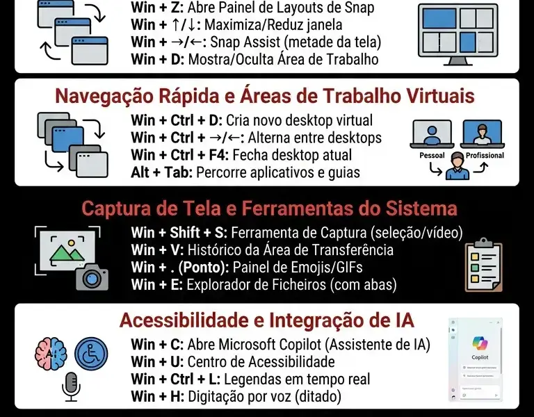 Infografica: Todos os atalhos de teclado do Windows 11: o guia completo