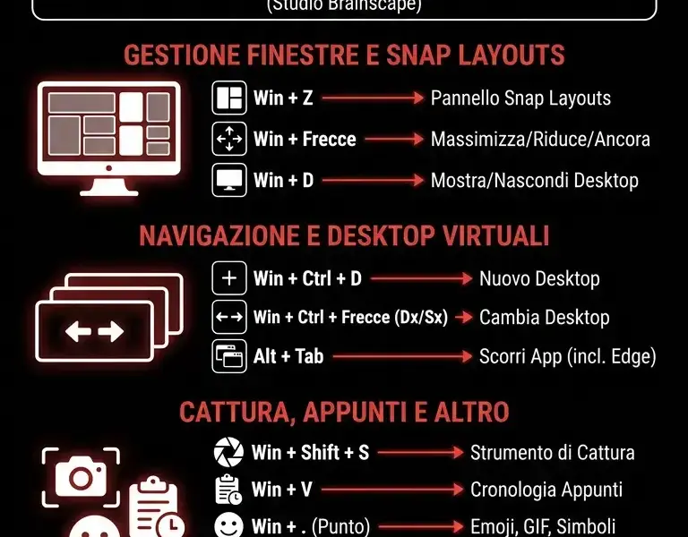 Infografica: Tutti i raccourcis clavier di Windows 11: la guida completa