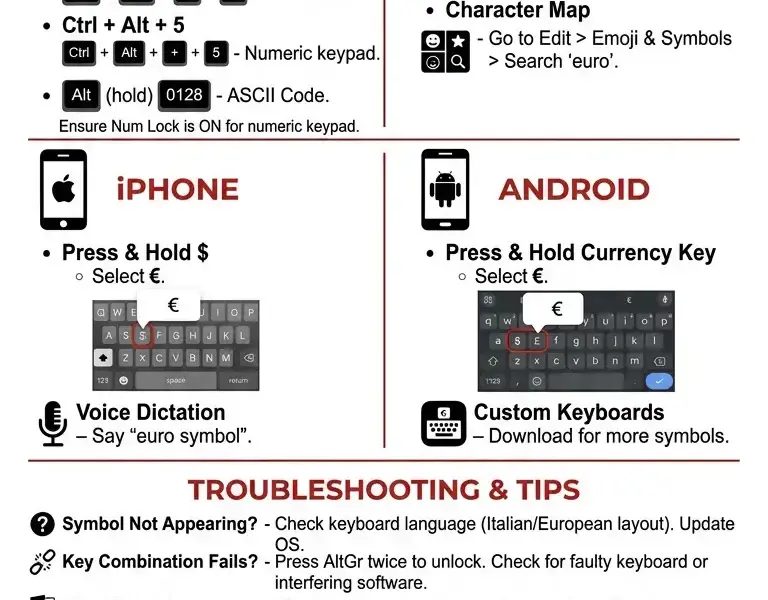 Infografica: Type the Euro Symbol (&euro;): Shortcuts and Tricks