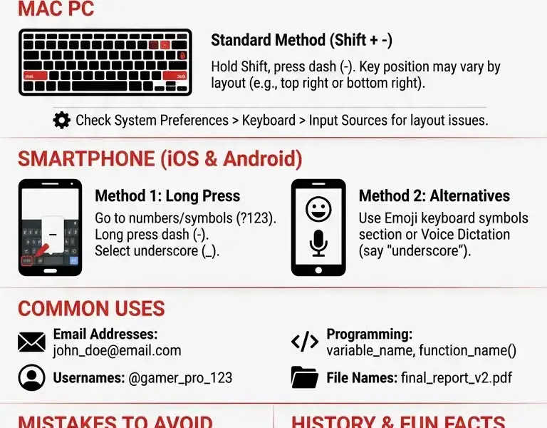 Infografica: Underscore (_): Here's how to type it on PC and Smartphone