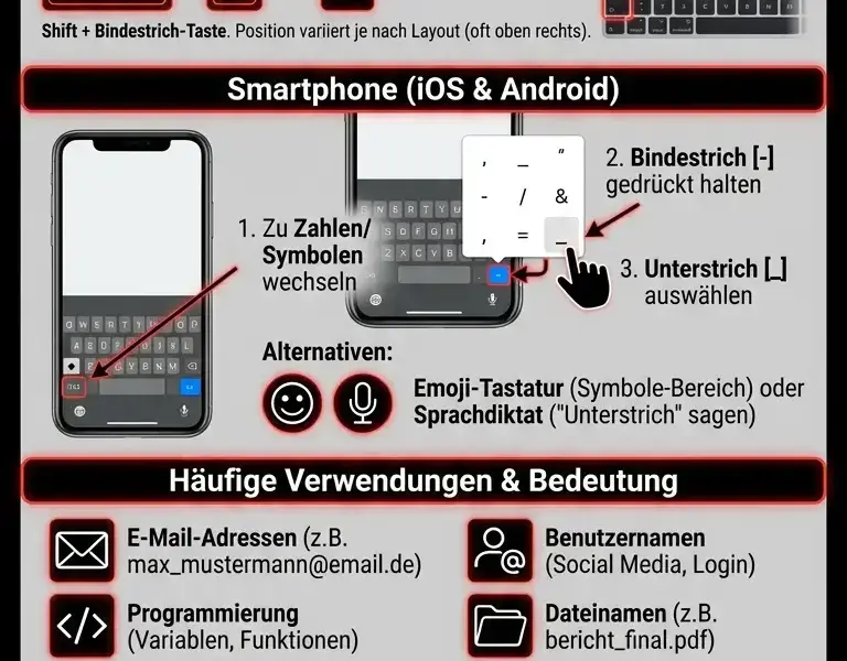 Infografica: Unterstrich (_): So geben Sie ihn auf PC und Smartphone ein