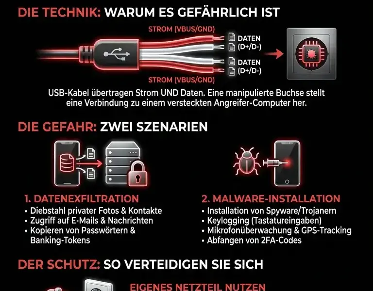 Infografica: USB-Anschl&uuml;sse am Flughafen: Die unsichtbare Falle, die Ihre Daten stiehlt