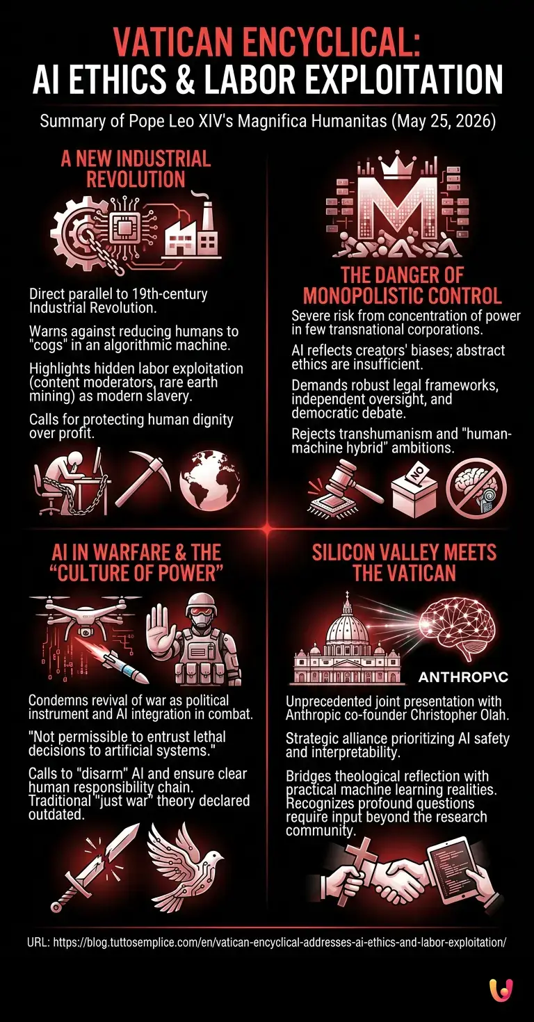 Vatican Encyclical Addresses AI Ethics and Labor Exploitation - Summary Infographic