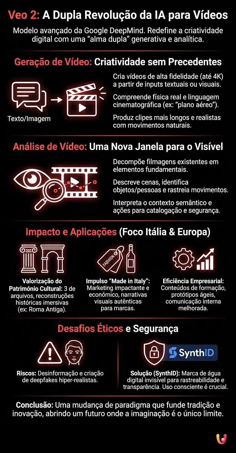 Veo 2: A dupla revolução da IA para vídeos - Infográfico resumido