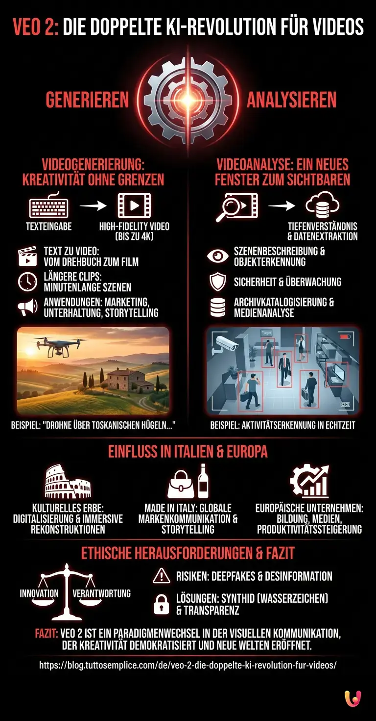Veo 2: Die doppelte KI-Revolution f&uuml;r Videos - Zusammenfassende Infografik