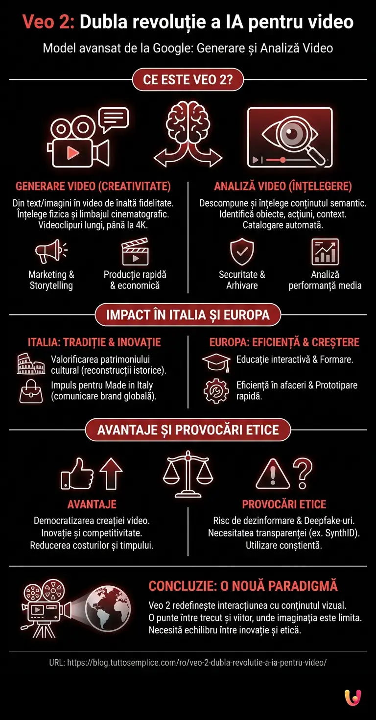 Veo 2: Dubla revoluție a IA pentru video - Infografic rezumativ