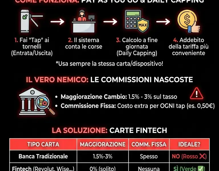 Infografica: Viaggiare all'estero con una carta contactless: trasporti e commissioni