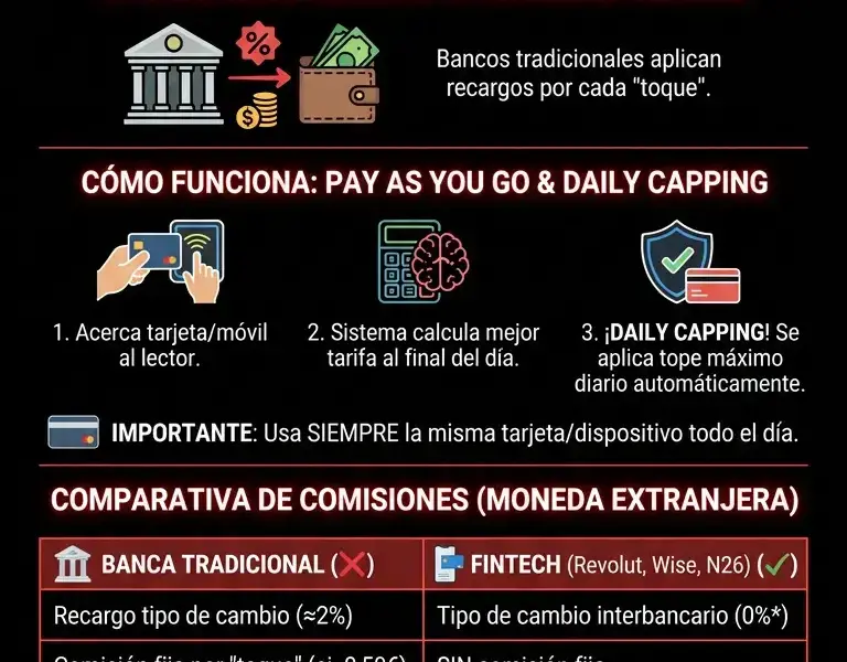 Infografica: Viajar al extranjero con una tarjeta contactless: transporte y comisiones