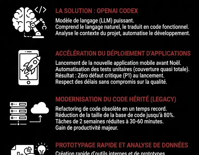 Infografica: Virgin Atlantic d&eacute;ploie OpenAI Codex pour le d&eacute;veloppement de logiciels.