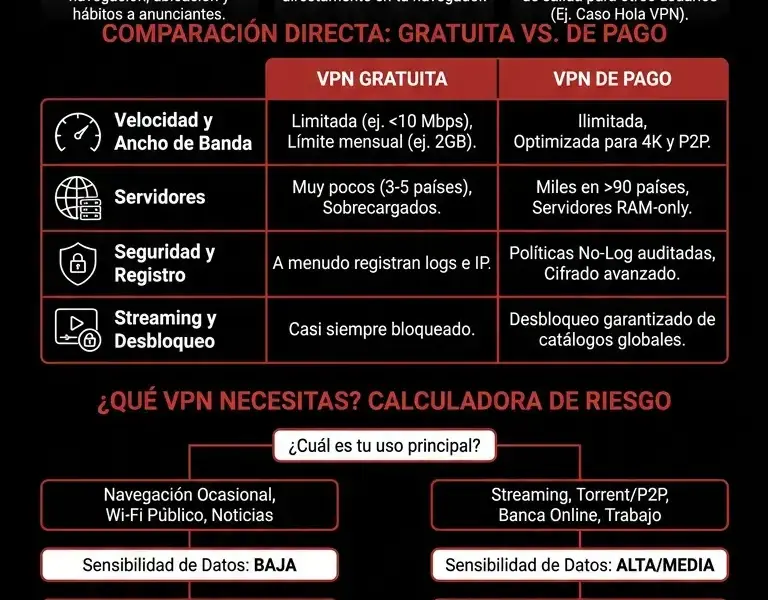 Infografica: VPN gratuitas vs. de pago: riesgos ocultos y cu&aacute;ndo vale la pena pagar