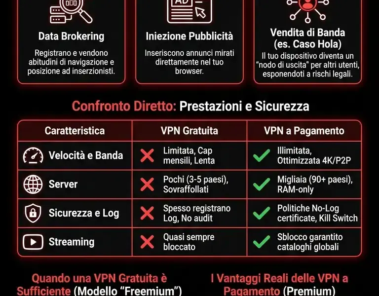 Infografica: VPN Gratuite vs a Pagamento: Rischi Nascosti e Quando Vale la Pena Pagare