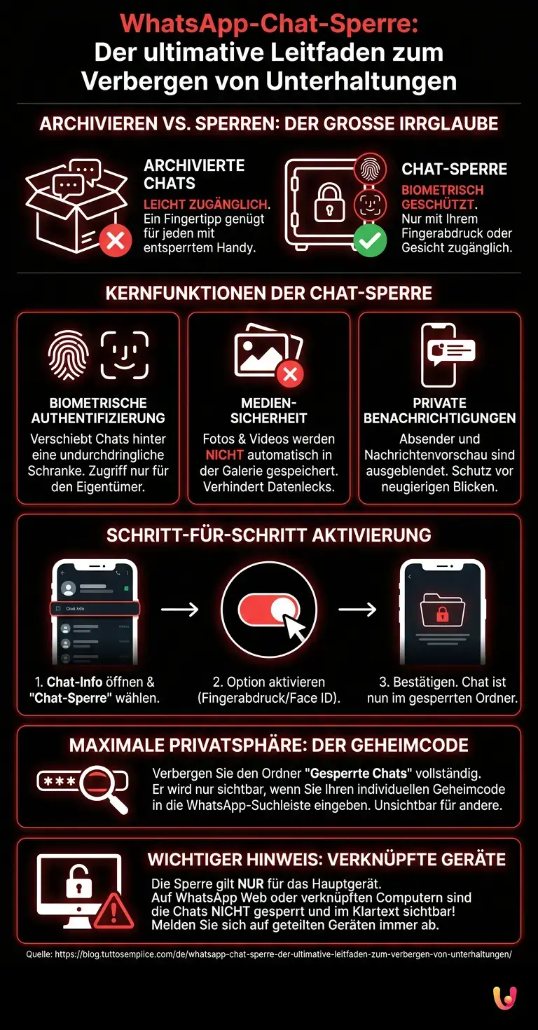 WhatsApp-Chat-Sperre: Der ultimative Leitfaden zum Verbergen von Unterhaltungen - Zusammenfassende Infografik