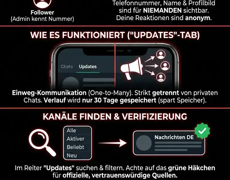 Infografica: WhatsApp-Kan&auml;le: So finden, abonnieren und deaktivieren Sie Benachrichtigungen