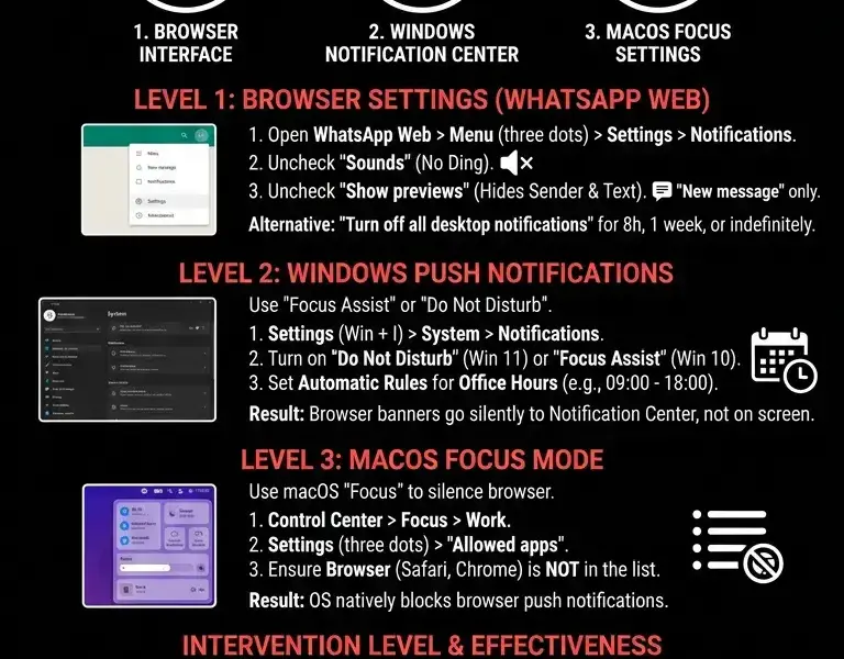 Infografica: WhatsApp Web at the Office: How to Mute Notifications and Hide Messages