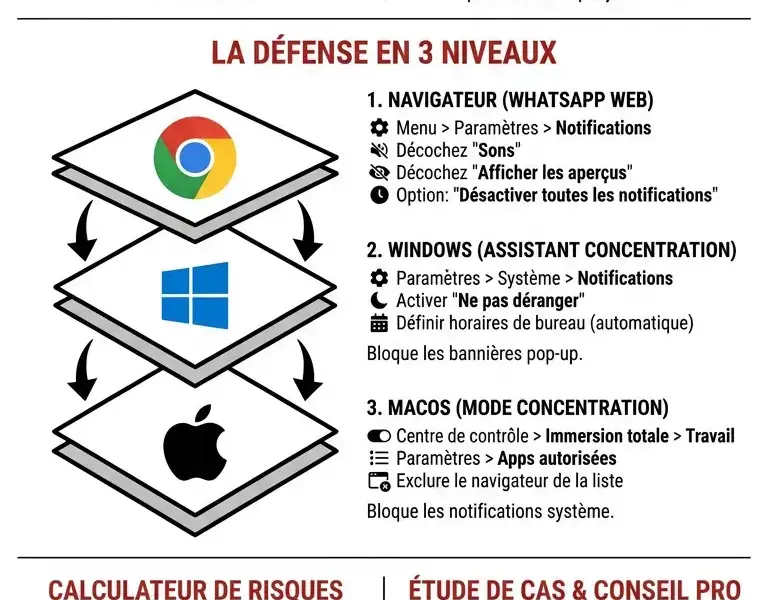 Infografica: WhatsApp Web au bureau : comment d&eacute;sactiver les notifications et masquer les messages