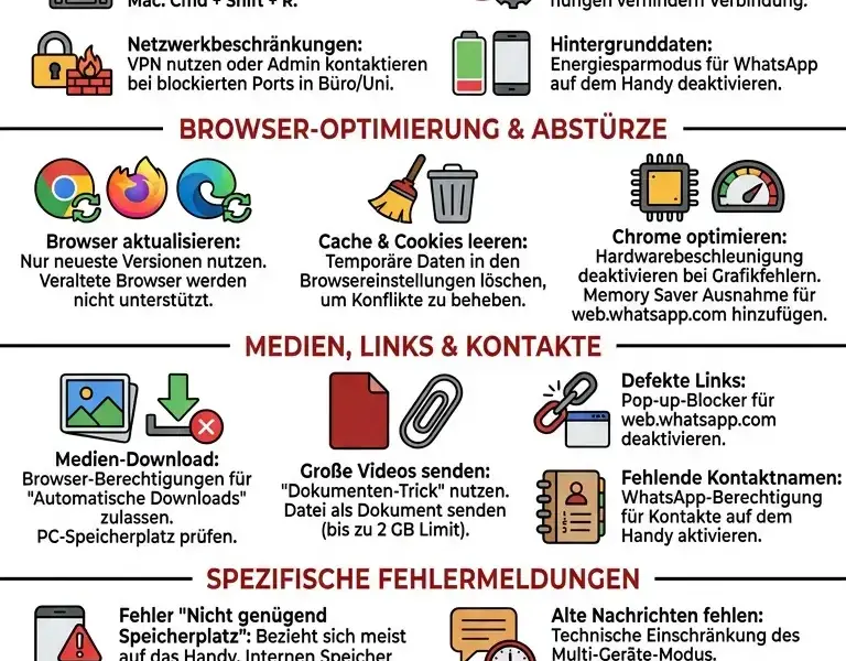 Infografica: WhatsApp Web funktioniert nicht oder die Verbindung bricht ab? Der ultimative Leitfaden zur Probleml&ouml;sung
