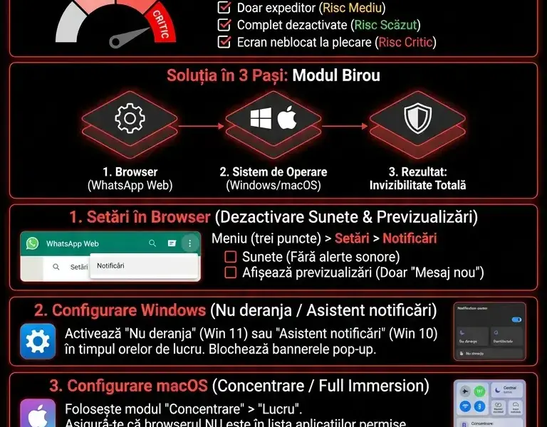 Infografica: WhatsApp Web la birou: Cum să dezactivezi notificările și să ascunzi mesajele