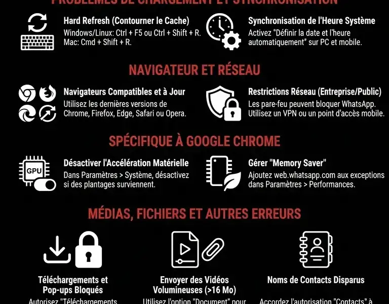 Infografica: WhatsApp Web ne fonctionne pas ou se d&eacute;connecte ? Le guide de d&eacute;pannage d&eacute;finitif